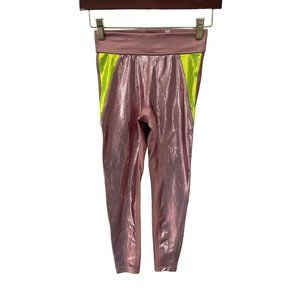 Heroine Sport Leggings Womens S Metallic Blush Pink‎ Rose Chartreuse Green